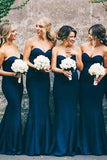 Simple Sweetheart Navy Blue Mermaid Bridesmaid Dresses PB66