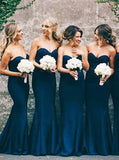 Simple Sweetheart Navy Blue Mermaid Bridesmaid Dresses PB66