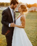 a line v neck floral lace wedding dress backless plus size bridal gown