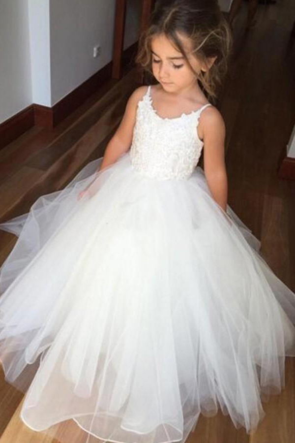 spaghetti straps tulle tutu ball gown flower girl dress pf102
