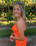 hot pink sparkly bodycon party dress spaghetti straps sequin homecoming dresses