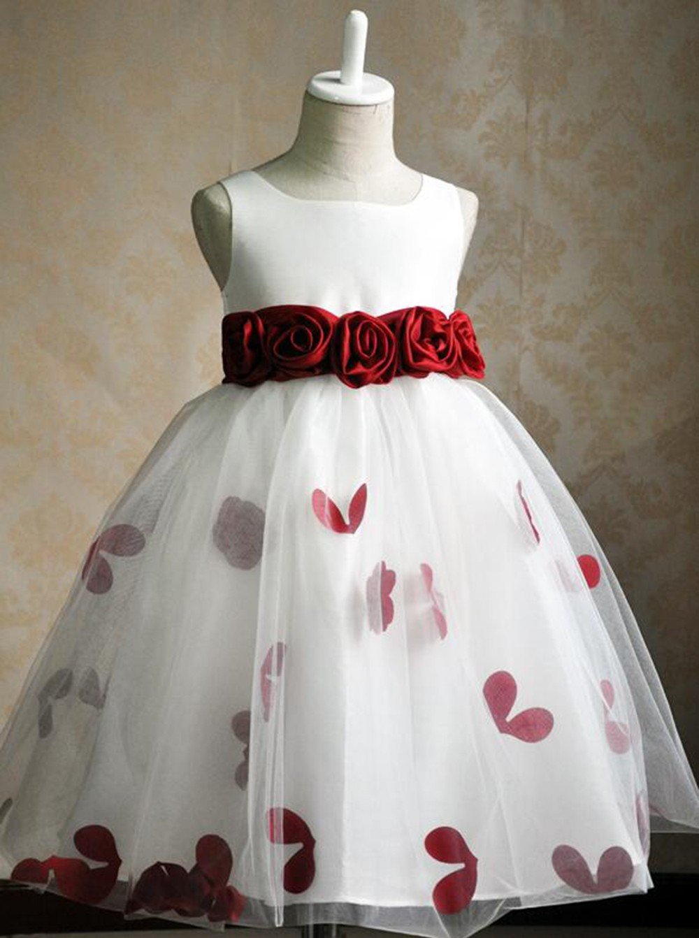 cute flower girl dress with handmand flowers white toddler formal gowns pf104