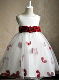 cute flower girl dress with handmand flowers white toddler formal gowns pf104