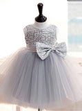 jewel sequins bodice gray tullw flower girl dress with bowknots pf105