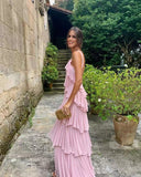 elegant halter chiffon prom dress with layered backless evening gown