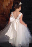 princess ball gown backless tulle flower girl dress with bowknot pf103
