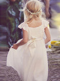 lace cap sleeves tulle flower girl dress with ribbon bowknot pf112