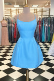 spaghetti straps short pink backless homecoming dress with pockets