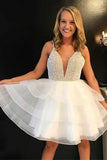 chic v neck beaded bodice homecoming gowns with tulle skirt sweet 15 dresses
