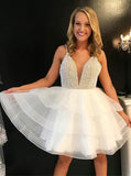 chic v neck beaded bodice homecoming gowns with tulle skirt sweet 15 dresses