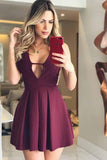 Elegant Purple Fit & Flare Cut-out Pleat Satin Homecoming Party Dress GM251