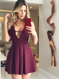 elegant purple fit flare cut out pleat satin homecoming party dress
