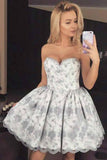 sweetheart lace appliques short prom party dress with pleats