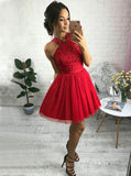 cute red sweet 15 dress a line cross neck beading homecoming dress