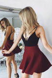 black burgundy criss cross backless short evening party dress