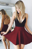 Black & Burgundy Criss-Cross Backless Short Evening Party Dress GM241