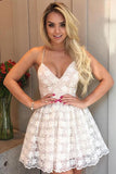 Fit Spaghetti-straps V-neck Lace Short Prom Homecoming Dress GM242