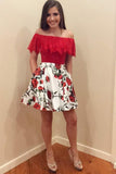 Ruffles Off the Shoulder Floral Print Homecoming Party Dress with Pockets GM240