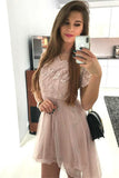 short sleeves embroidered bodice short graduation dresses