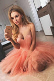 Chic Coral Sweetheart Tulle Short Prom Dress Beading Party Dress GM237