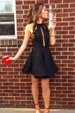 High Neck Black Short Prom Dress Cut-out Homecoming Dress with Pleats GM156