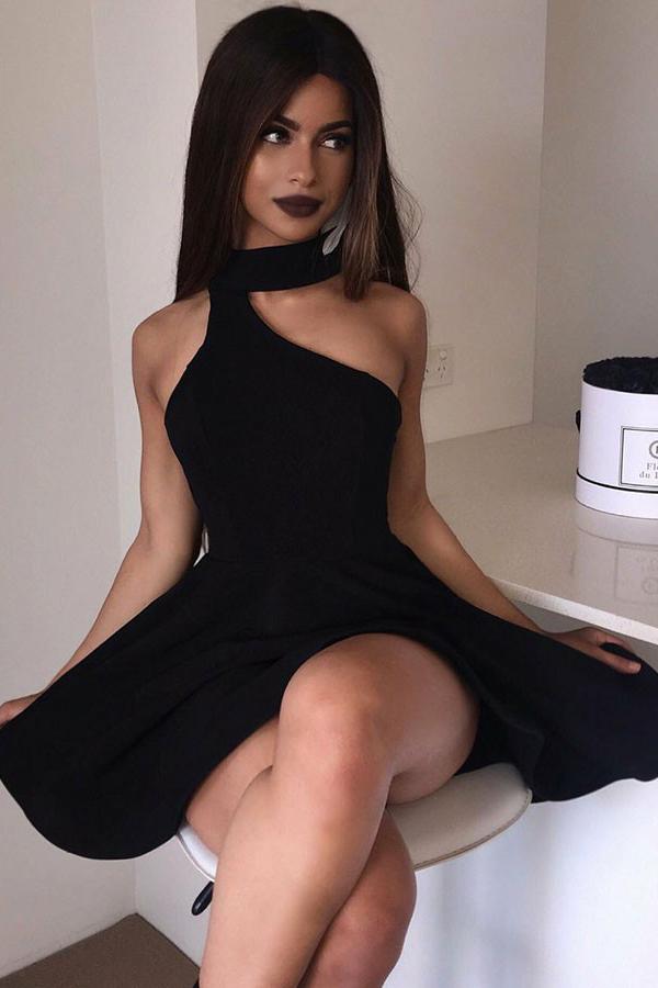 high neck black short homecoming dresses simple black cocktail party dress