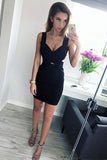 Sheath Cutout Black Bodycon Dress, Short Cocktail Party Dress GM150