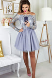 off shoulder long sleeves appliques tulle lavender homecoming dress