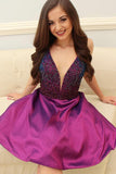 A-line V-neck Beading Bodice Short Prom Homecoming Dress GM140