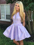 lilac printed satin short prom homecoming dress with pockets