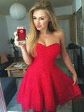 cute a line lace red pleats sweetheart homecoming dress