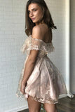off the shoulder lace satin a line short homecoming party dress