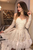 sweetheart beading appliqued long sleeves short homecoming graduation dress