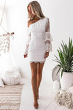 One-Shoulder Lace Long Bell Sleeves Layered Bodycon Party Dress GM125