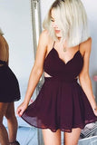 a line v neck chiffon maroon homecoming dresses backless cocktail party dress