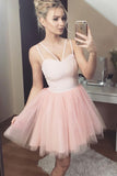 Charming Double Spaghetti Straps Blush Pink Tulle Short Homecoming Dress GM119
