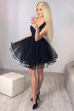 a line square black homecoming dress tulle pleated short prom dress