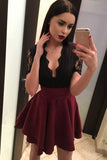 short sleeves black lace homecoming dresses burgundy skirt party dress