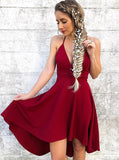 spaghetti straps v neck burgundy high low short prom homecoming dress