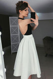 backless homecoming dress with pleats halter tea length prom dresses