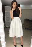 backless homecoming dress with pleats halter tea length prom dresses