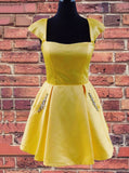 cap sleeves short prom homecoming dress with beaded pockets