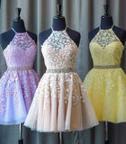 Tulle Lace Appliques Beading Short Homecoming Dress with Lace-Up GM97