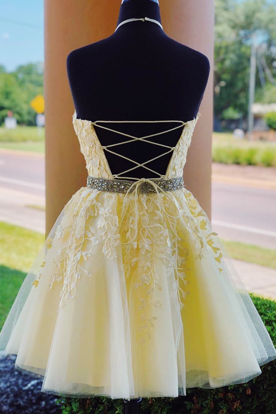 tulle lace appliques beading short homecoming dress with lace up