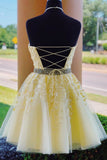 tulle lace appliques beading short homecoming dress with lace up