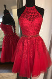tulle lace appliques beading short homecoming dress with lace up