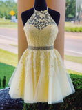 tulle lace appliques beading short homecoming dress with lace up
