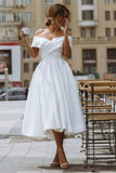elegant off shoulder sleeveless knee length simple wedding dress