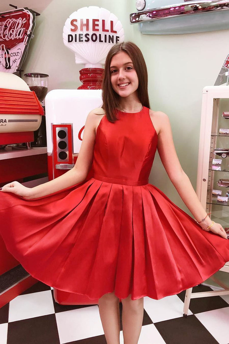 simple red short homecoming dresses a line jewel party dress
