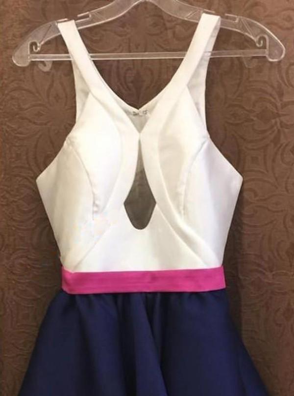 navy blue a line v neck keyhole satin homecoming dress